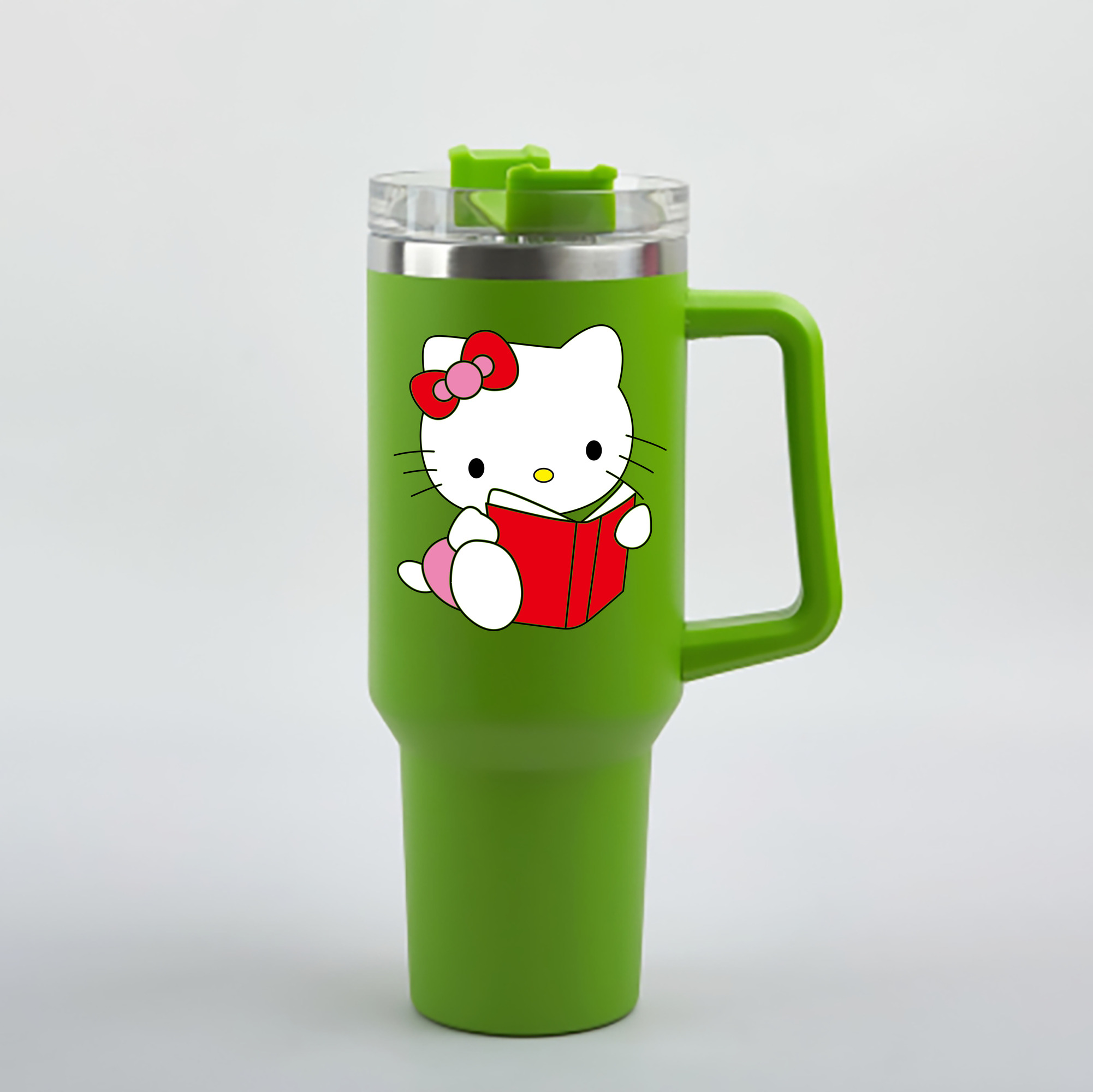 （画像用） Hello Kitty ハローキティ 1200mL車用タンブラー - クリスタルステッカー（プラスチックストロー付き）